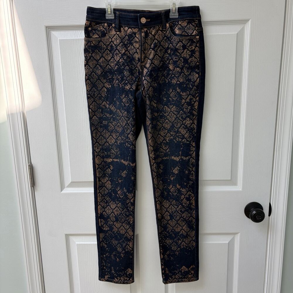 Chico's Platinum Lace Foil Jeggings Skinny Jeans Pants, Size 0 (US 4)
